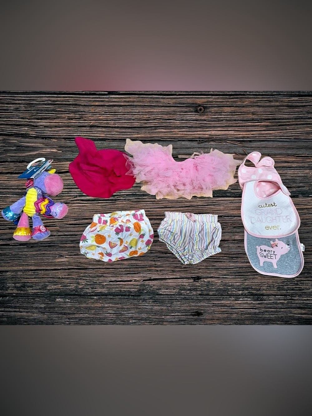 Baby Girl Clothing and Toy Bundle: shorts hat bibs toy 3-6 months